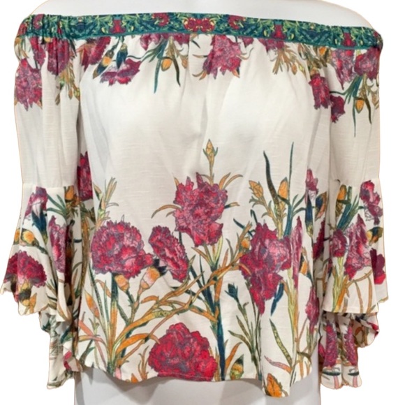 A. Calin Tops - A. Calin Off Shoulder Tulip Sleeve Floral Top Small
